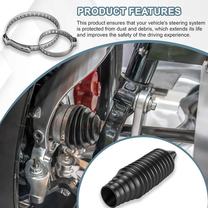 PLALEI Car Tie Rod Boot Kit, Steering Rack and Pinion Tie Rod Boots, Dustproof Silicone Bellow Boot with 2Pcs Gaiter Pinion Boots, 4Pcs Clamps & 6Pcs Cable Ties, Universal Car Accessories - Image 5